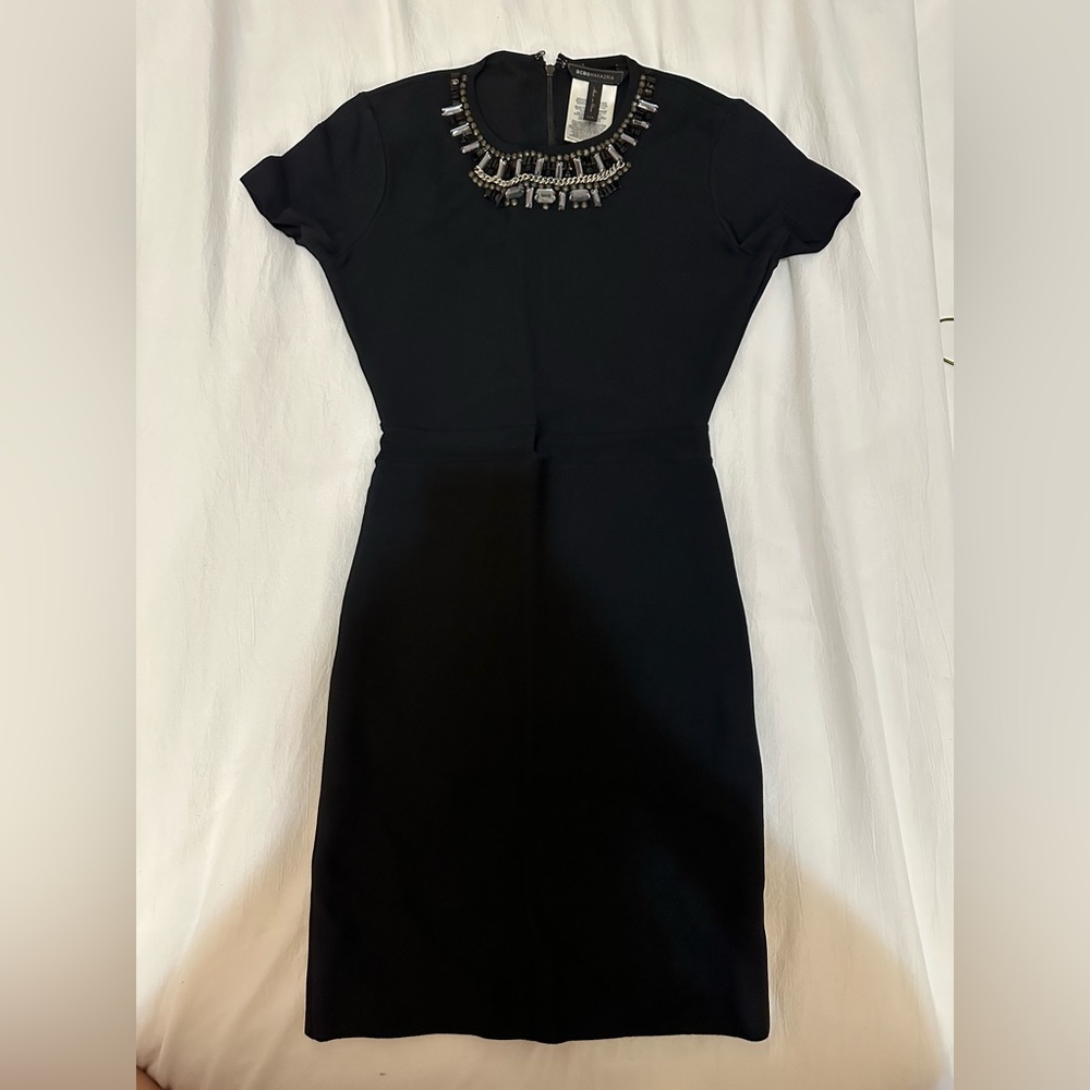 BCBGMAXAZRIA black bodycon dress with jewel embellishment